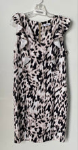 Load image into Gallery viewer, Calvin Klein Womens Black White Animal Print Ruffle Sheath Dress Size 12

