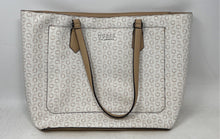 Load image into Gallery viewer, Guess Los Angeles Womens Beige And White Logo Print Leather Tote Handbag
