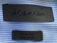 Load image into Gallery viewer, Calvin Klein Mens Blue Printed Collared Long Sleeve Dress Shirt Size 16
