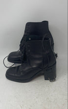 Load image into Gallery viewer, Charles David Womens Black Leather Square Toe Lace-Up Ankle Biker Boots Size 6
