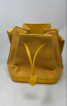 Load image into Gallery viewer, Melange 1942 Womens Yellow Textured Faux Leather Bucket &amp; Drawstring Purse
