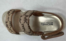 Load image into Gallery viewer, Michael Kors Girls Beige White Logo Print Open Toe Slingback Sandals Size 12
