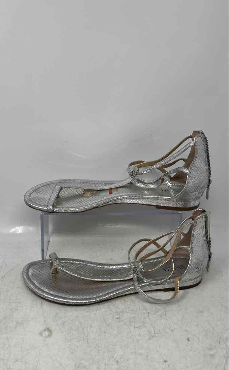 Michael Kors Womens Camille Silver Snakeskin Flat Strappy Sandals Size 11 M