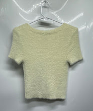 Load image into Gallery viewer, Forever 21 Womens White Fuzzy Short Sleeve V-Neck Button Cropped Blouse Size S
