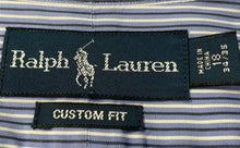 Load image into Gallery viewer, Ralph Lauren Mens Blue Striped Cotton Custom Fit Dress Shirt Size 18 34/35
