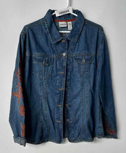 Load image into Gallery viewer, Chico's Womens Blue Cotton Denim Embroidered Beaded Details Sleeve Jacket Size 3
