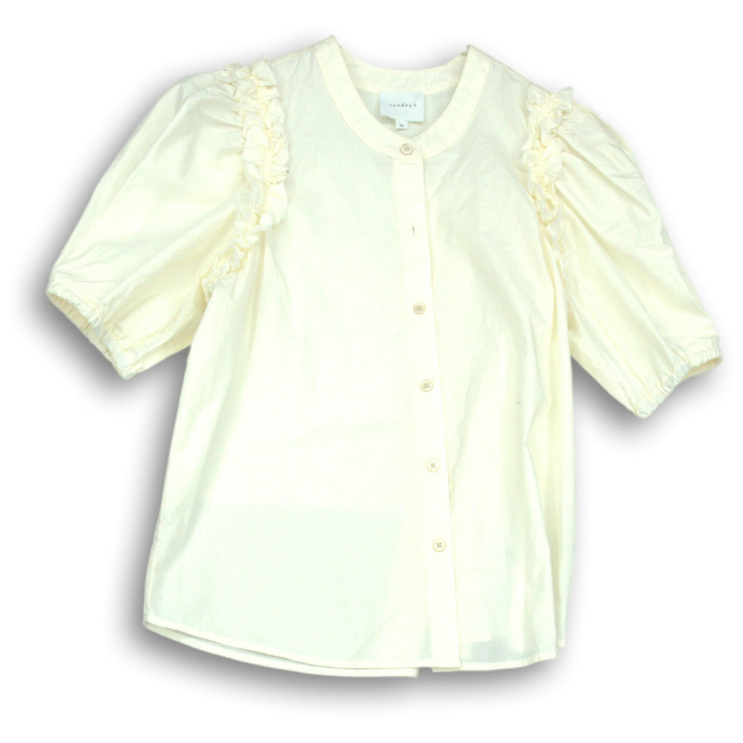 Sundays Womens White Cotton Short Sleeve Button Front Blouse Top Size XS
