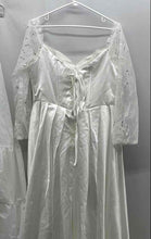 Load image into Gallery viewer, Womens White Satin Lace Sleeve Pleated Wedding Dress With Underskirt Size 14
