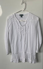 Load image into Gallery viewer, Lauren Ralph Lauren Womens White 3/4 Sleeve Lace-Up Front Tie Tunic Blouse Sz M
