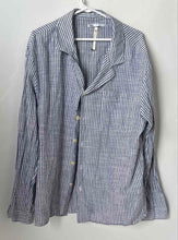 Load image into Gallery viewer, Zara Mens Gray White Striped Print Collared Long Sleeve Button-Up Shirt Size L
