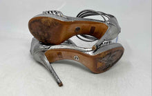 Load image into Gallery viewer, Michael Kors Womens Leann Silver-Tone Leather Back Zip Strappy Heels Size 7 M
