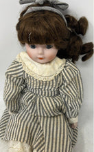 Load image into Gallery viewer, Brown Long Hair Classic Striped Dress Button Porcelain Doll Collection
