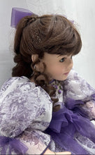 Load image into Gallery viewer, Kids Ceramic Brown Hair &amp; Eyes 2005 Baby Doll In Lavender Dress With Tags
