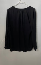 Load image into Gallery viewer, Ann Taylor Loft Womens Black Pleated Split Neck Popover Blouse Top Sz S With Tag
