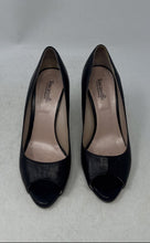 Load image into Gallery viewer, Toscanella Womens Black Leather Peep Toe Slip-On Block Pump Heels Size EUR 39
