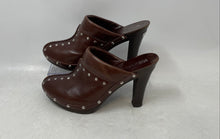 Load image into Gallery viewer, Michael Kors Womens Brown Leather Studded Slip-On Block Mule Heels Size 5.5M
