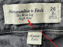 Load image into Gallery viewer, Abercrombie &amp; Fitch Womens Black Dark Wash High Rise The Wide-Leg Jeans Size 26
