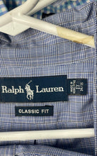 Load image into Gallery viewer, Ralph Lauren Mens Blue Plaid Print Classic Fit Dress Shirt Size XL 17 34/35

