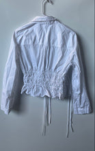 Load image into Gallery viewer, Zara Womens White Long Sleeve Ruched Waist Tie Poplin Blouse Top Size XS
