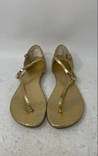 Load image into Gallery viewer, Michael Kors Womens Kristen Gold-Tone Snakeskin Embossed Thong Sandals Size 8.5M

