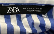Load image into Gallery viewer, Zara Womens Blue White Striped Off The Shoulder Long Sleeve Blouse Top Size S
