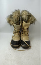 Load image into Gallery viewer, Sorel Womens Beige Black Suede Fur Trim Lace-Up Winter Snow Boots Size 8
