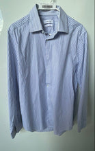 Load image into Gallery viewer, Calvin Klein Mens White Blue Plaid Long Sleeve Dress Shirt Size 16 34/35
