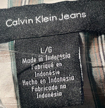 Load image into Gallery viewer, Calvin Klein Mens Green Beige Plaid Short Sleeve Button-Up Shirt Size L
