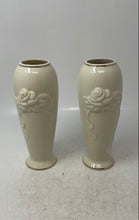 Load image into Gallery viewer, Set Of 2 Lenox Off White Porcelain Cylinder Shape Rose Bud Embossed Flower Vase

