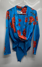 Load image into Gallery viewer, Zara Womens Blue Red Floral Print Long Sleeve Bodysuit Blouse Top Size Medium
