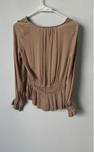Load image into Gallery viewer, Philosophy Womens Brown Long Sleeve V-Neck Regular Fit Peplum Blouse Top Size XS
