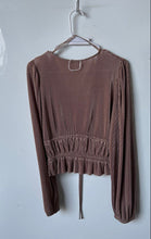 Load image into Gallery viewer, Zara Womens Brown Long Sleeve Drawstring Waist V-Neck Cropped Blouse Top Size M
