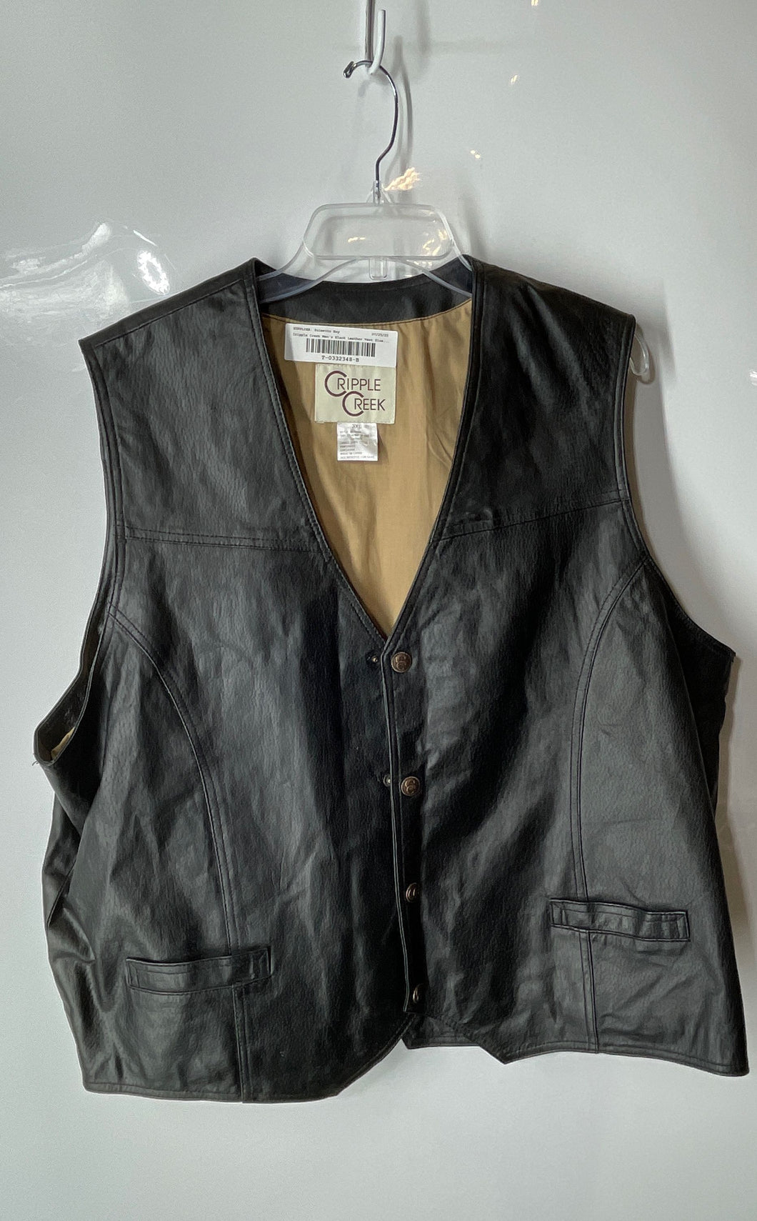 Cripple Creek Mens Black Leather V-Neck Pockets Lined Snap Front Vest Size 3XL