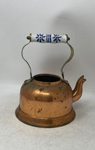 Load image into Gallery viewer, Vintage Cooper And Brass Collectible Tea Kettle Pot With Porcelain Handle
