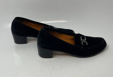 Load image into Gallery viewer, Authentic Salvatore Ferragamo Womens Black Suede Block Loafer Heels Size 5.5

