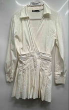 Load image into Gallery viewer, Zara Womens White Long Sleeve Collared Pleated Shirt Dress Size X-Small
