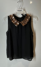 Load image into Gallery viewer, Forever 21 Womens Black Sequin Peter Pan Collar Keyhole Blouse Top Size S
