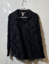 Load image into Gallery viewer, H&amp;M Womens Black Textured-Weave Long Sleeve Collared Button-Up Shirt Size XL
