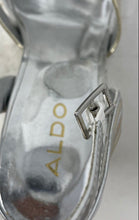 Load image into Gallery viewer, Aldo Womens Nadie Silver Ankle Strap High Block Heels Platform Sandals Size 6
