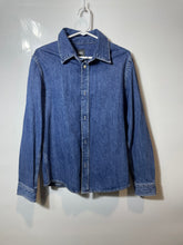 Load image into Gallery viewer, Zara Mens Blue Denim Long Sleeve Spread Collar Button-Up Shirt Size Small
