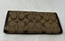 Load image into Gallery viewer, Coach Womens Brown Beige Signature Print Credit Card Slot Bifold Wallet
