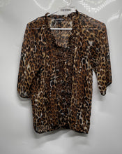 Load image into Gallery viewer, Express Womens Brown Leopard Print Short Sleeve Button Front Blouse Top Size XS
