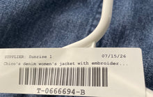 Load image into Gallery viewer, Chico's Womens Blue Floral Embroidered Cotton Denim Long Sleeve Jacket Size 3
