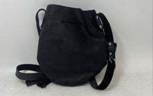 Load image into Gallery viewer, Womens Black Leather Adjustable Strap Tassel Drawstring Crossbody Bag
