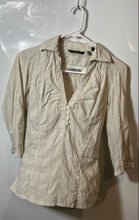 Load image into Gallery viewer, Zara Basic Womens Beige Multiple Striped 3/4 Sleeve Blouse Top Size Small
