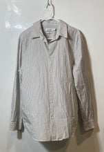 Load image into Gallery viewer, Calvin Klein Mens White Gray Striped Slim Fit Long Sleeve Button-Up Shirt Size L
