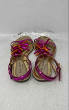 Load image into Gallery viewer, Kate Spade Womens Gold And Purple Leather Fringe Ankle Strap Sandals Size 6.5M

