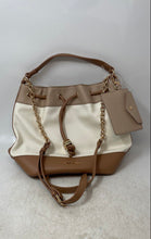 Load image into Gallery viewer, Anne Klein Womens Beige White Colorblock Leather Bucket Bag w/ Wallet
