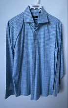 Load image into Gallery viewer, Hugo Boss Mens Green Blue Sharp Fit Collared Long Sleeve Dress Shirt Size 16.5
