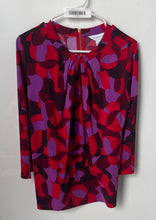 Load image into Gallery viewer, Liz Claiborne Womens Red Purple Geometric 3/4 Sleeve Crew Neck Blouse Top Size S
